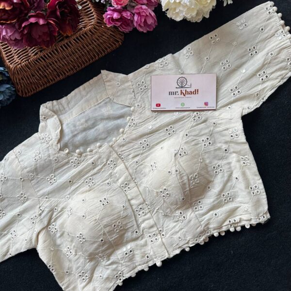 Pure Camric Khadi Cotton Embroidered Blouse