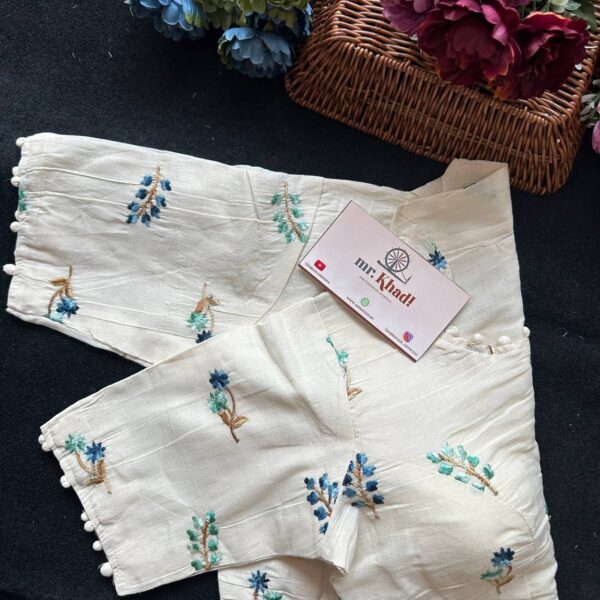 Pure Camric Khadi Cotton Flower Blouse - Image 3