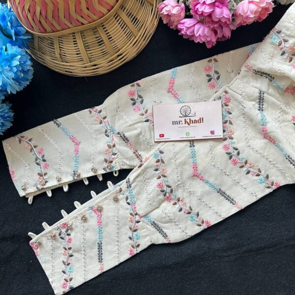 Pure Camric Khadi Cotton Colorful Line Blouse - Image 3