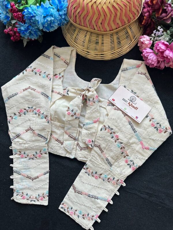 Pure Camric Khadi Cotton Colorful Line Blouse - Image 2