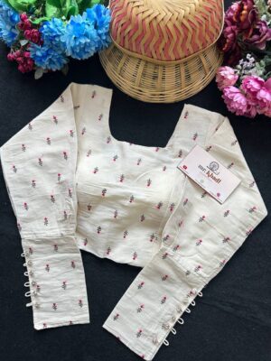 Pure Camric Khadi Cotton Pink Flower Design Blouse