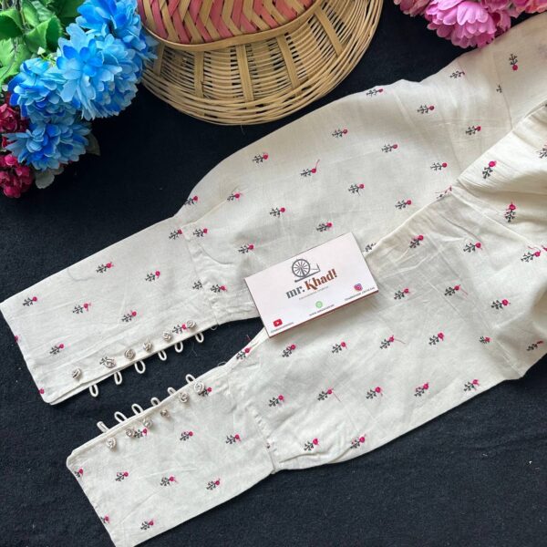 Pure Camric Khadi Cotton Pink Flower Design Blouse - Image 3