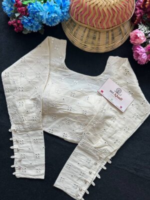 Pure Camric Khadi Cotton Mirror Work Designer Blouse