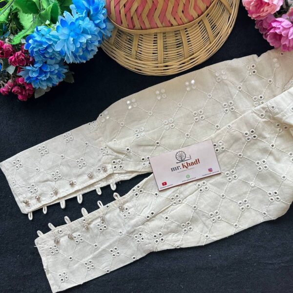 Pure Camric Khadi Cotton Mirror Work Designer Blouse - Image 2