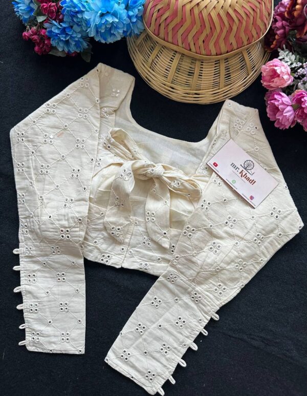 Pure Camric Khadi Cotton Mirror Work Designer Blouse - Image 3