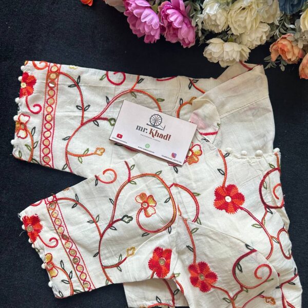 Elegant Red Flower Designer Blouse - Image 3