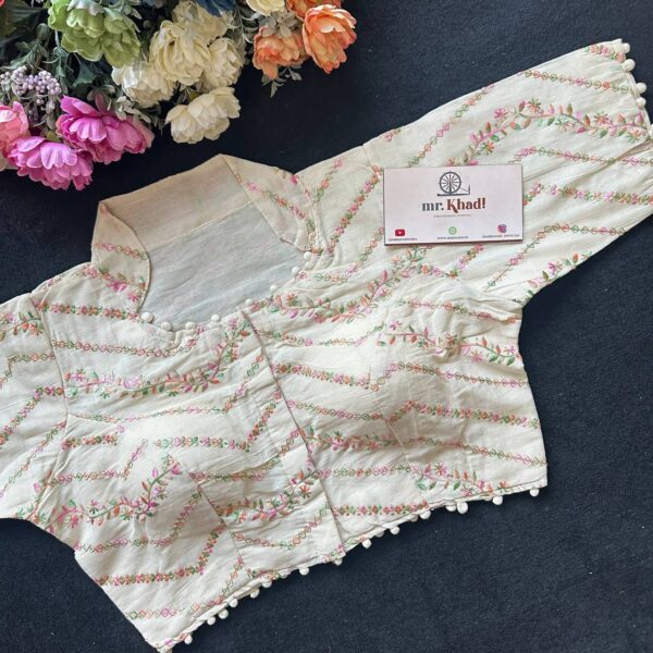 Pure Camric Khadi Cotton Fabric With Multi Sequence Embroidery Work Blouse