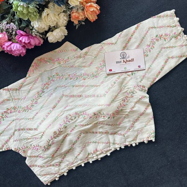 Pure Camric Khadi Cotton Fabric With Multi Sequence Embroidery Work Blouse - Image 2