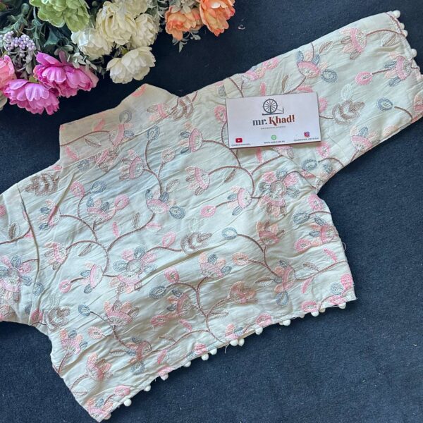 Elegant Pink Flower Designer Blouse - Image 2