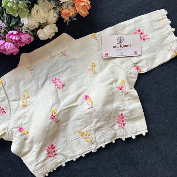 Vibrant Pink & Yellow Work Design Blouse - Image 2