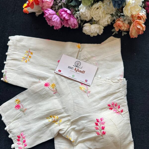 Vibrant Pink & Yellow Work Design Blouse - Image 3