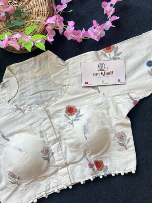 Orange Flower Khadi Cotton Blouse