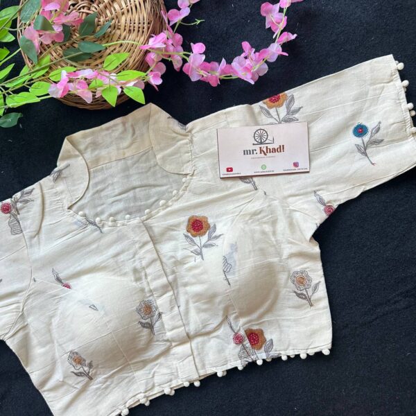 Orange Flower Khadi Cotton Blouse