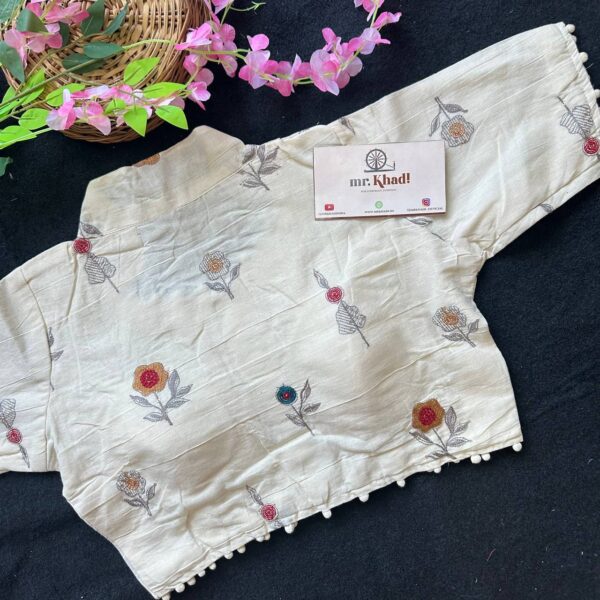 Orange Flower Khadi Cotton Blouse - Image 2