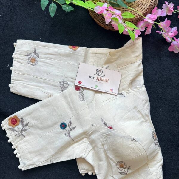 Orange Flower Khadi Cotton Blouse - Image 3