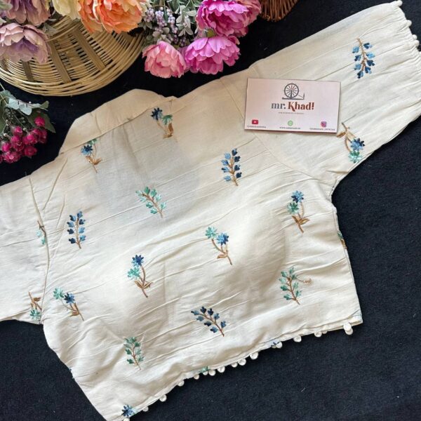Blue Flower Hand Work Design Blouse - Image 2