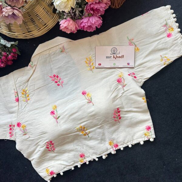Elegant Pink and Yellow Designer Blouse - Image 2