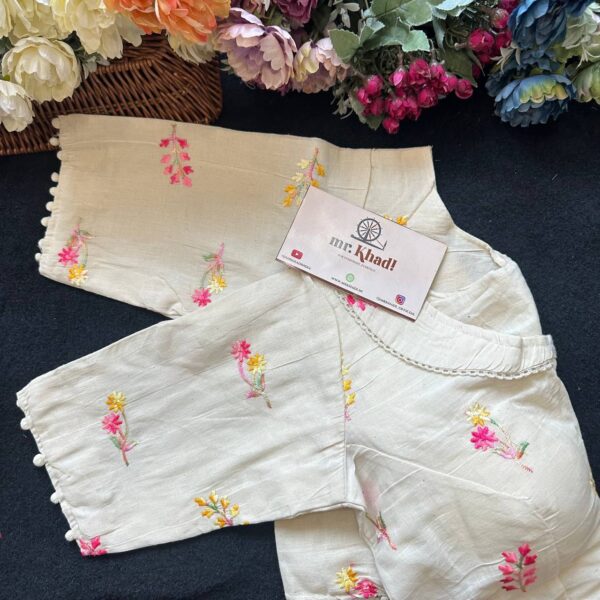 Pink And Yellow Designer Cotton Blouse - Image 2