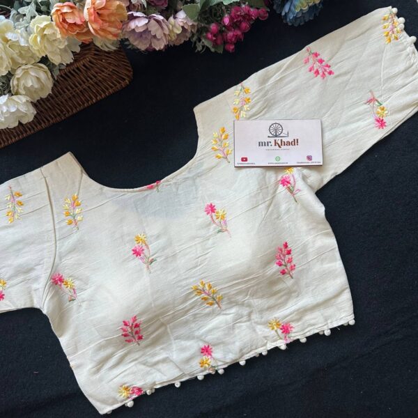 Pink And Yellow Designer Cotton Blouse - Image 3