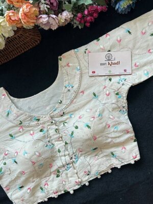 Sky Blue Designer Flower Work Blouse