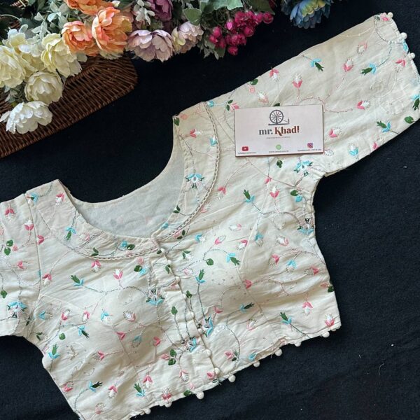 Sky Blue Designer Flower Work Blouse