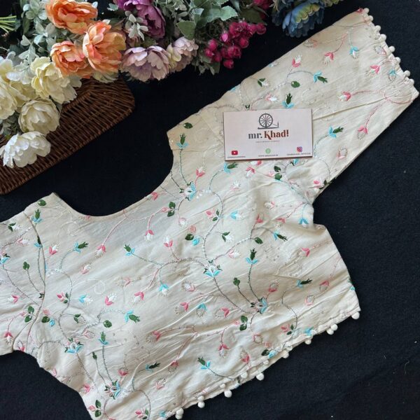 Sky Blue Designer Flower Work Blouse - Image 2