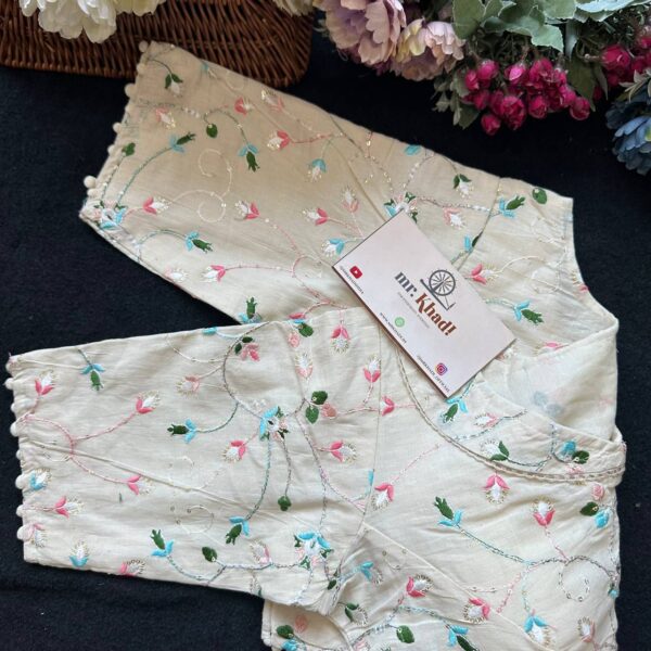 Sky Blue Designer Flower Work Blouse - Image 3