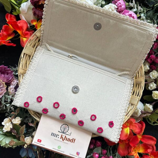 Handmade Khadi Cotton Mirror Work Purse - Image 2