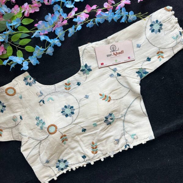 Elegant Blue Flower Designer Blouse - Image 2