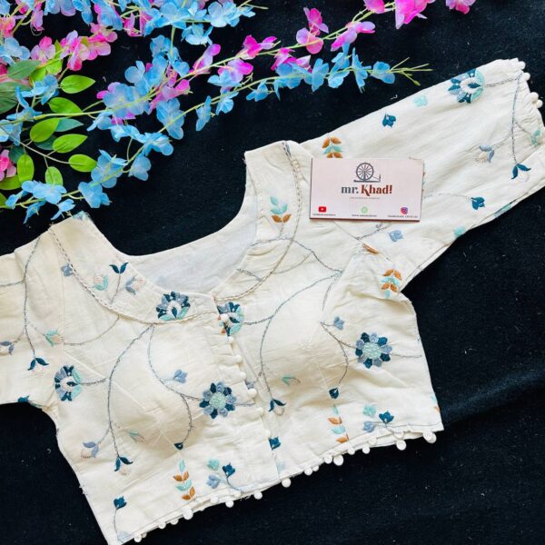 Elegant Blue Flower Designer Blouse