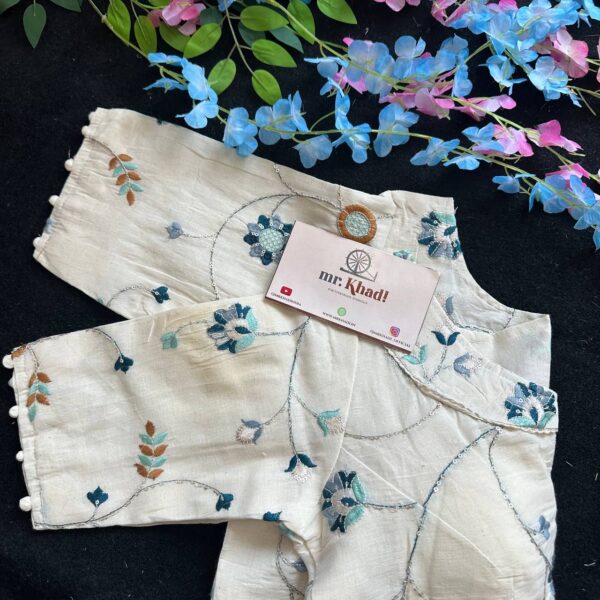 Elegant Blue Flower Designer Blouse - Image 3