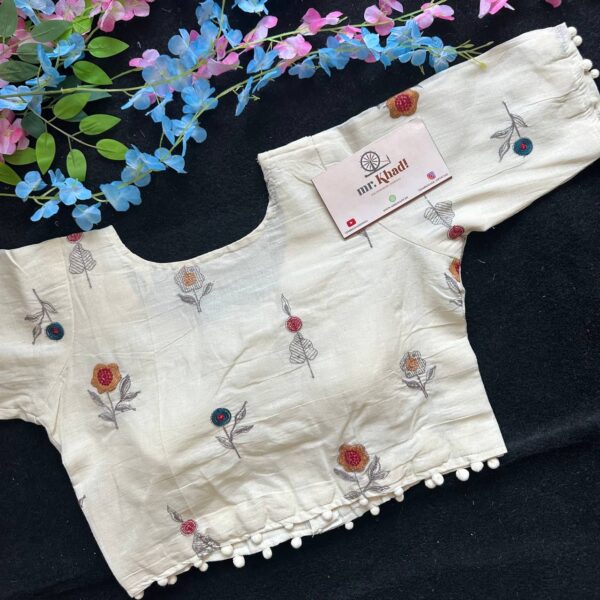 Khadi Cotton Collar Neck Designer Blouse - Image 2