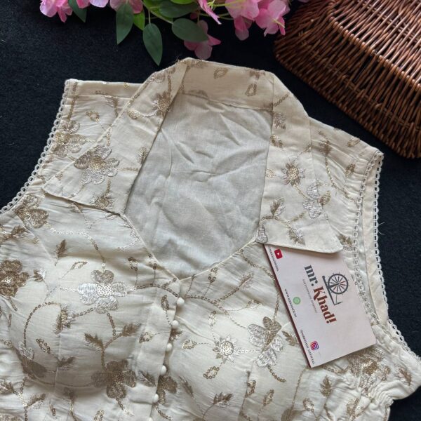 Silver Work Designer Khadi Blouse - Image 3