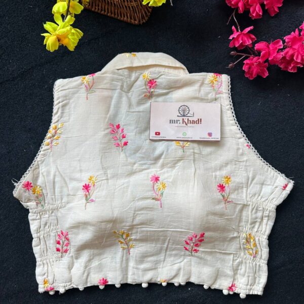 Pink and Yellow Designer Blouse - Image 3