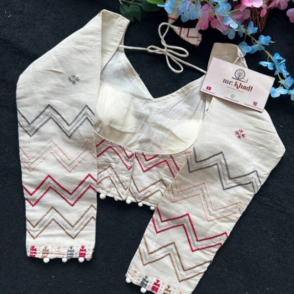 Khadi Cotton Zig Zag Line Full Seleeve Blouse - Image 2