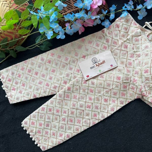 Cotton Pink Flower Desgin Full Seleeve Blouse - Image 2