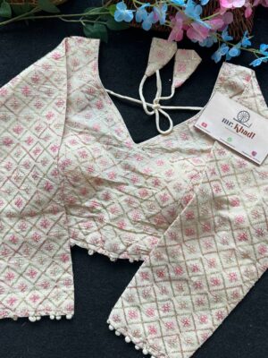 Cotton Pink Flower Desgin Full Seleeve Blouse