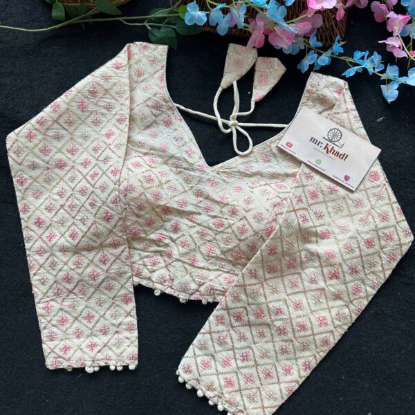 Cotton Pink Flower Desgin Full Seleeve Blouse