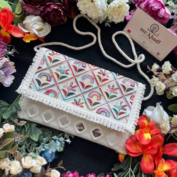 Elegant Handmade White Multi-Designer Purse - Image 2