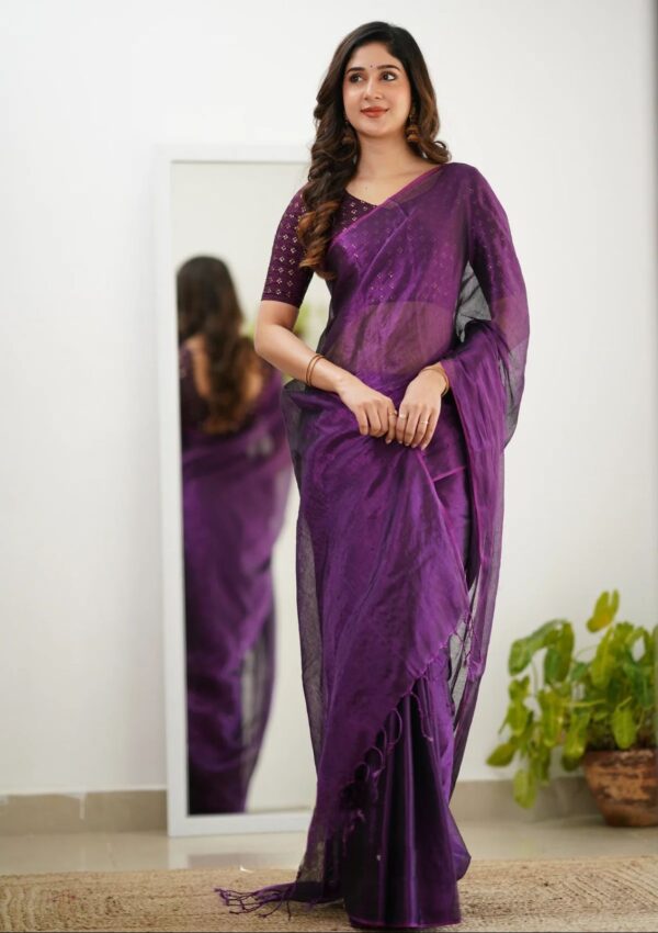 Premium Tissue Cotton Saree Running - Image 3
