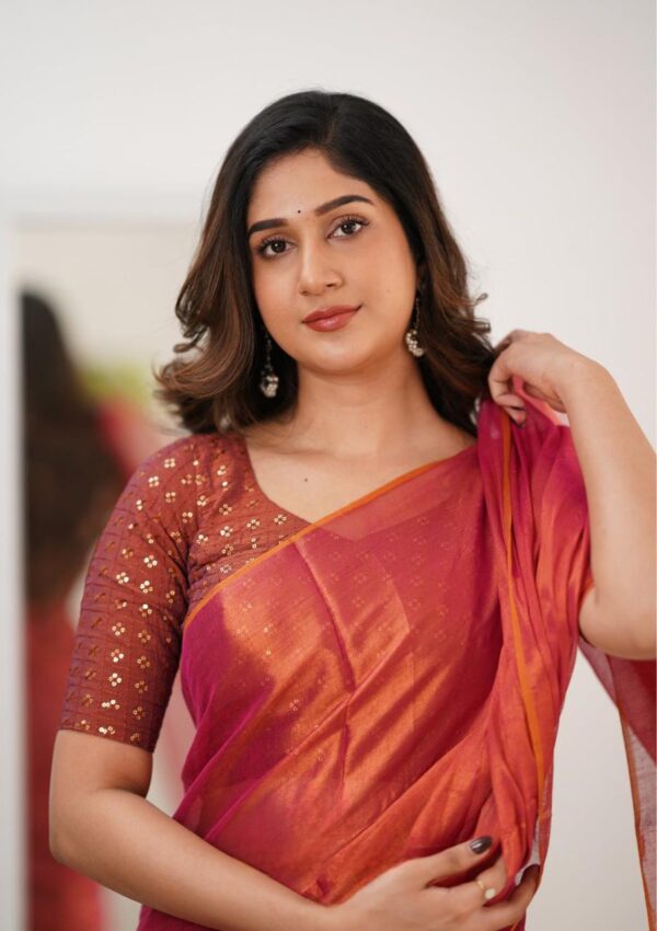 Tissue Cotton Styliesh Saree - Image 4