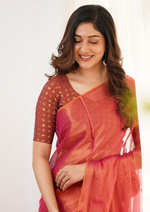 Tissue Cotton Styliesh Saree - Image 7