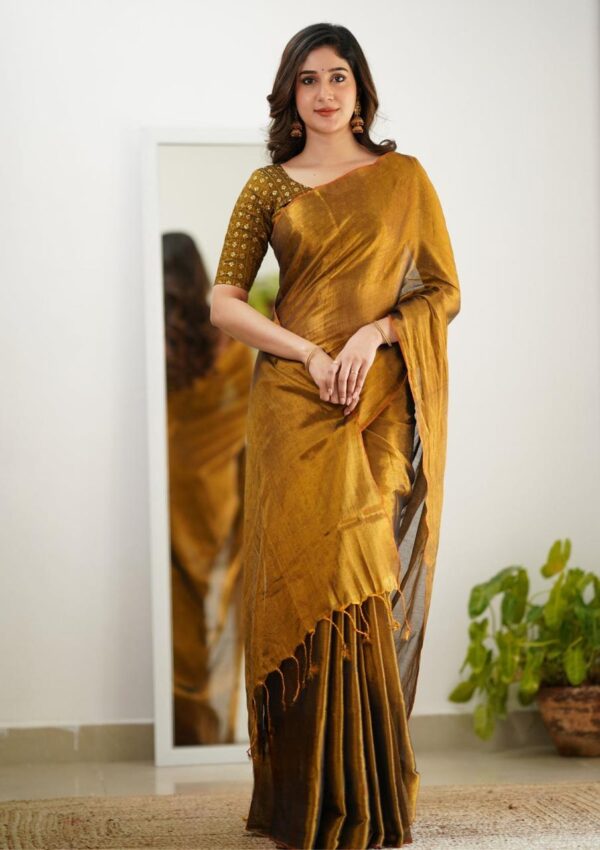 Tissue Cotton Plain Saree - Image 2