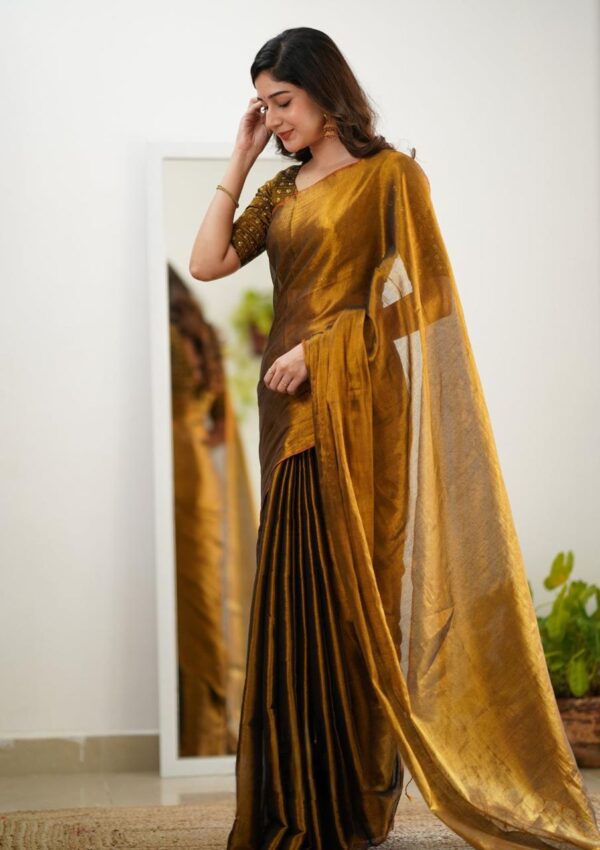 Tissue Cotton Plain Saree - Image 4