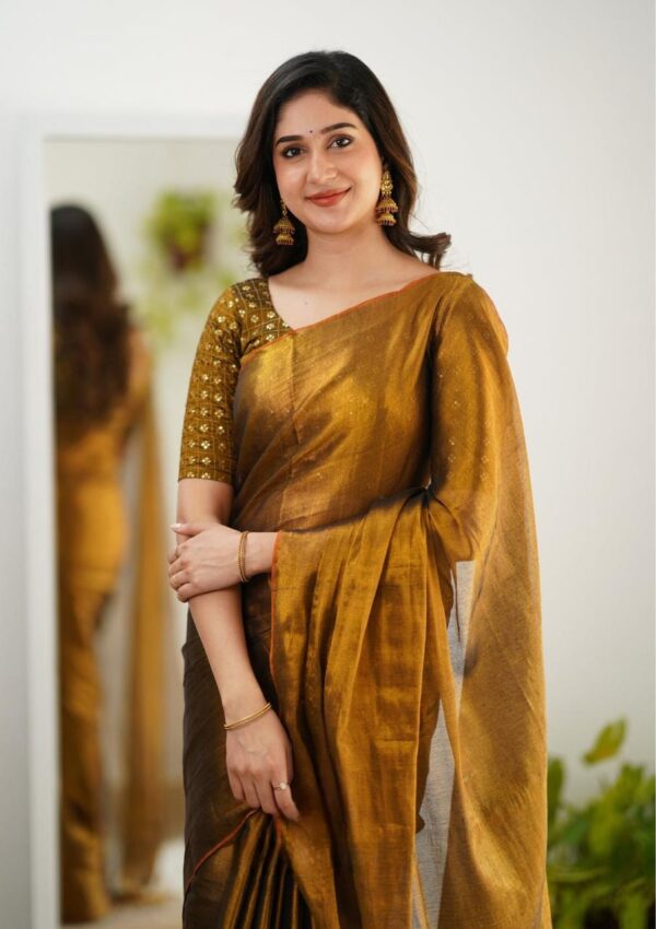 Tissue Cotton Plain Saree - Image 8