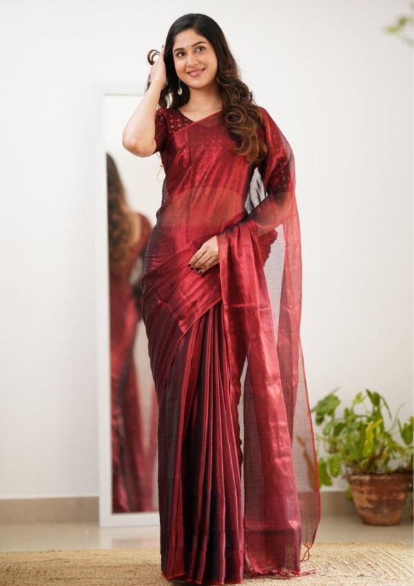Tissue Cotton Party Wear Saree - Image 4