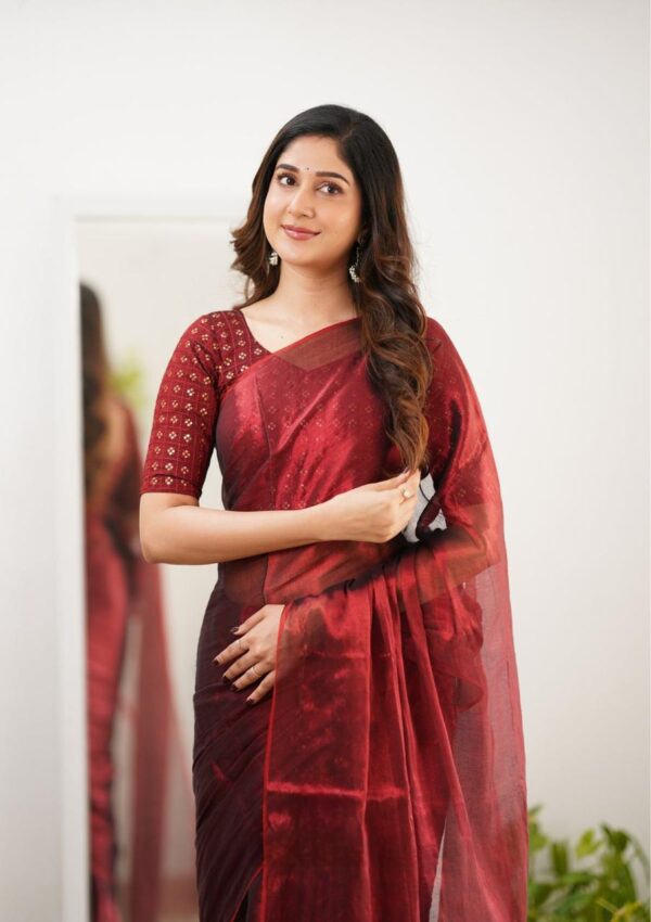 Tissue Cotton Party Wear Saree - Image 5