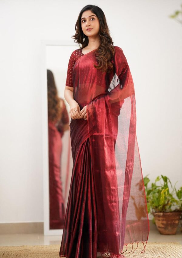 Tissue Cotton Party Wear Saree - Image 9