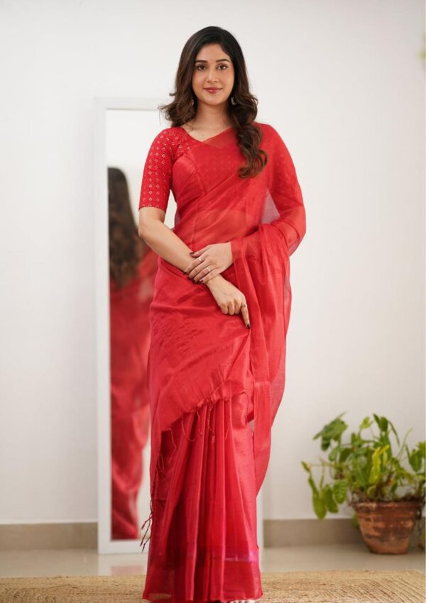 Tissue Cotton Beautiful Saree - Image 2