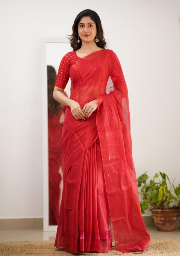 Tissue Cotton Beautiful Saree - Image 3